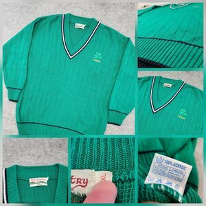 Celtic Country Mens XL Irish Ireland Acrylic Knit Green‎ V Neck Varsity Sweater